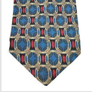 GIORGIO ARMANI Cravatte Italy Blue Red cream circular geometric Necktie TIE 56"